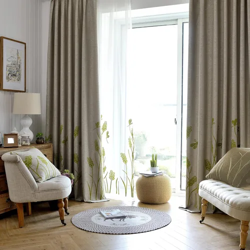 Vista 13 de Melodieux Cortinas texturizadas de lino con bordado de trigo para sala de estar, dormitorio, cortinas de ventana con patrón floral de granja