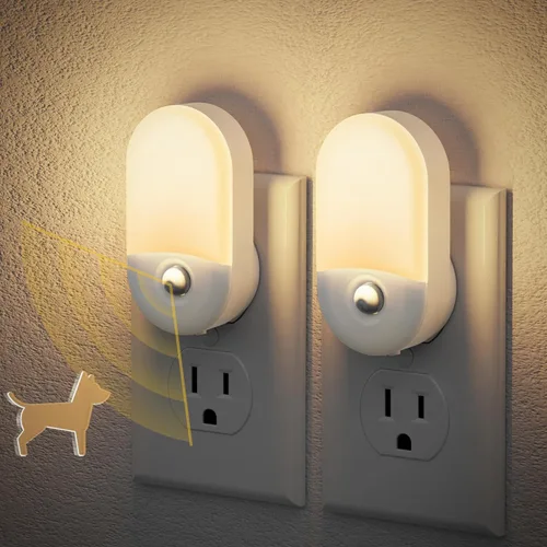 JandCase Luz nocturna con sensor de movimiento, paquete de 2 luces nocturnas activadas por movimiento, luces nocturnas LED blancas cálidas de 3000