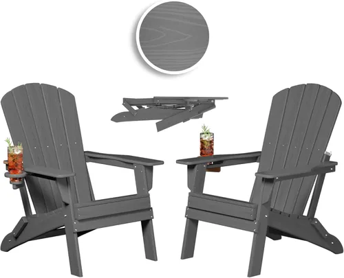 Vista 12 de Plawdlik Silla plegable Adirondack, probada por SGS, con textura de madera y portavasos, resistente a todo tipo de clima, de HDPE, cómoda