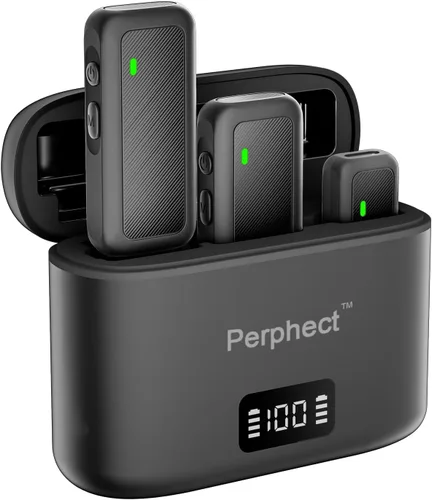 Vista 5 de Paquete de 2 mini micrófonos de solapa inalámbricos para iPhone Android, funda de carga, rango de 130 pies, cancelación inteligente de ruido, sonido