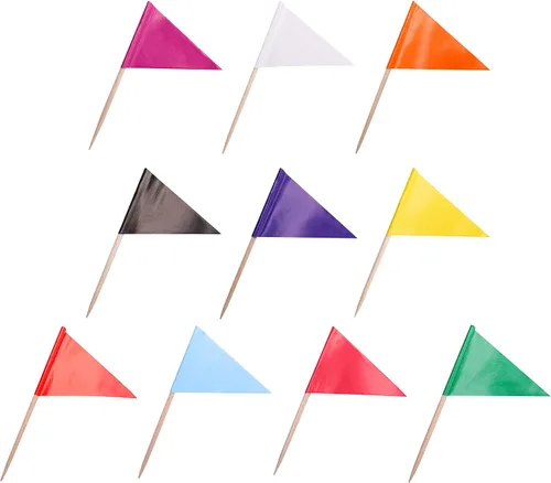 Bandera de palillo de dientes en blanco liso, pequeño, blanco, rojo, amarillo, verde, naranja, azul, negro, morado, rosa, azul cielo, decoración de