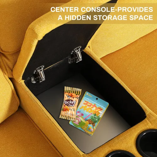 Vista 4 de KIGOTY Sofá reclinable de dos plazas con consola central, silla reclinable de cine en casa con 4 portavasos, sofá biplaza reclinable de 2 asientos
