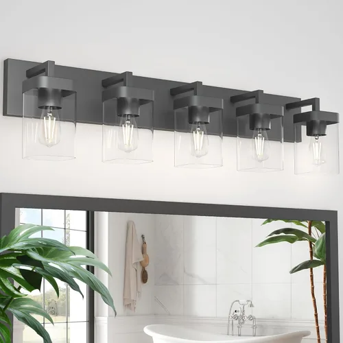 Vista 10 de Lámpara de tocador de baño cromada, accesorios de iluminación de tocador modernos de 3 luces con diseño cuadrado sobre espejo, accesorios