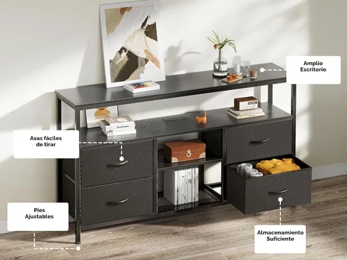 Vista 6 de Huuger - Soporte de TV de 47 pulgadas con tomacorrientes y luces LED, cómoda de tela para dormitorio con almacenamiento, centro de entretenimiento