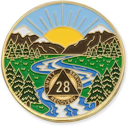 Vista 19 de Moneda AA de 1 año – Medallón de recuperación de ondas estrelladas de Sobriety Mint – azul/blanco/dorado