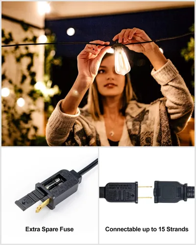 Vista 6 de Lightdot Luces LED para Patio de Exterior de 200 Pies (2 x 100 Pies), Luces de Cadena LED con Certificación ETL con Bombillas Edison Vintage