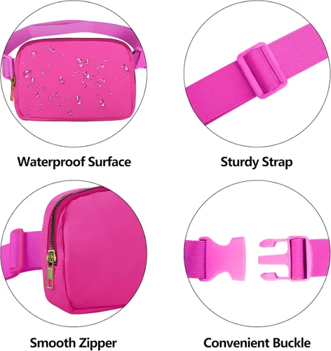Vista 4 de VOROLO Riñonera para mujeres y hombres, bolsa cruzada, bolsa de cinturón con correa ajustable, Magenta, Talla única