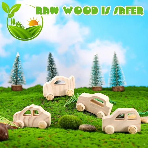 Vista 7 de Chivao 24 piezas de juguetes de madera para bricolaje, autos de madera sin terminar, juguetes de madera pintables, manualidades de madera