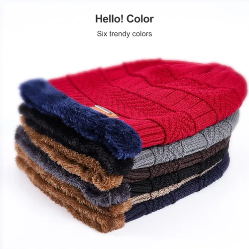 Vista 8 de Conjunto de bufanda y gorro de invierno, gorro cálido con forro polar, gorro de punto grueso para hombres y mujeres