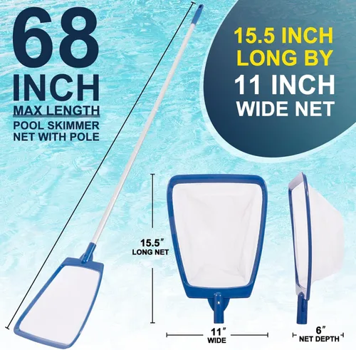 Vista 2 de POOLAZA Red de desnatador de piscina con poste, redes de piscina de malla ultra fina para limpieza con poste, red de piscina semi-profunda con poste