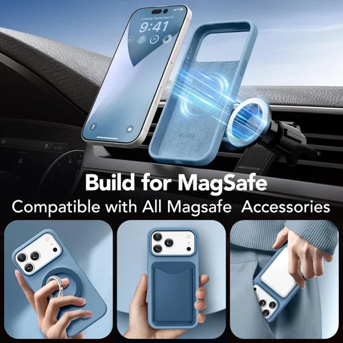 Vista 1050 de GONEZ Funda magnética para iPhone 14, compatible con Magsafe, con protector de pantalla + protector de cámara, forro de microfibra antiarañazos