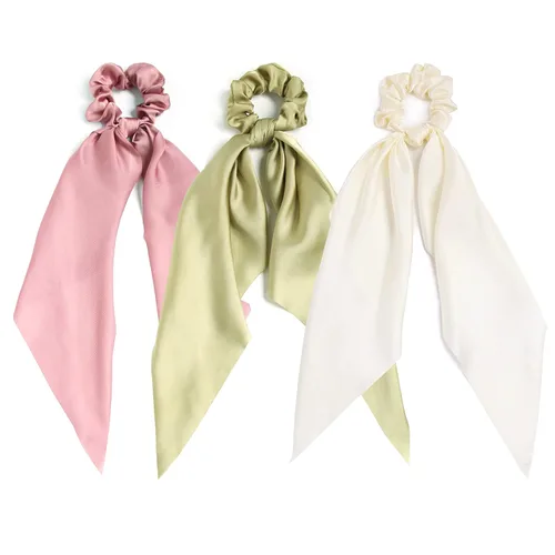 Vista 19 de Coleteros para el cabello para mujer, bufanda LFOUVRE Scrunchies, 2 piezas de bufandas anudadas para niñas, bufanda de satén sedoso, banda elástica