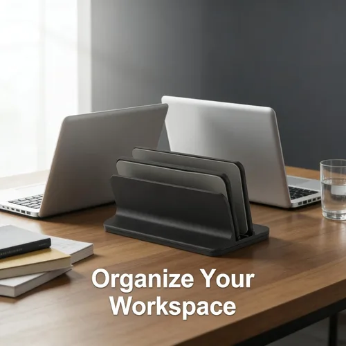 Vista 3 de Vertical Laptop Stand, Aluminum Alloy, Double Dock, Black, Cooling Stand,Laptop Stand Holder - Multifunctional Design, Silicone Anti - Scratch