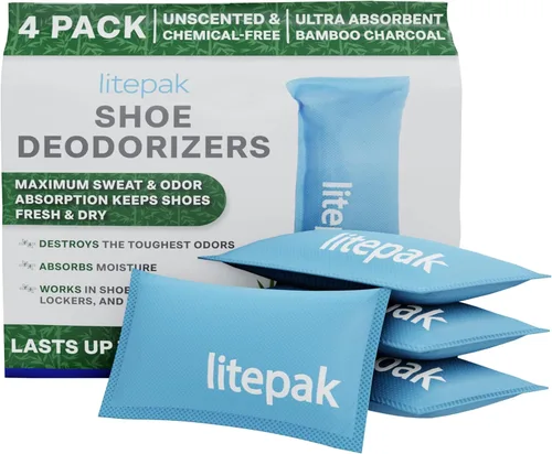 Litepak Desodorizador de zapatos y eliminador de olores de carbón activado absorbente de olores para zapatos y bolsas de gimnasio, ambientador de