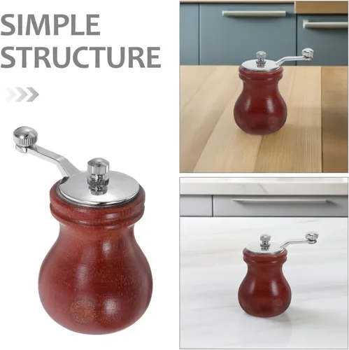 Vista 2 de Molinillo de sal de pimienta manual de madera, núcleo de cerámica marrón claro, herramienta de molienda recargable para sal marina del Himalaya