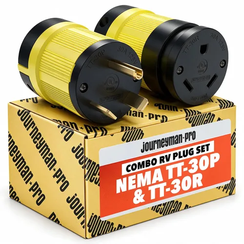 Vista 8 de NEMA TT-30P, 30 amperios, 125 voltios, conector macho de hoja recta para remolque de RV, grado industrial, negro/amarillo, generador de conexión a