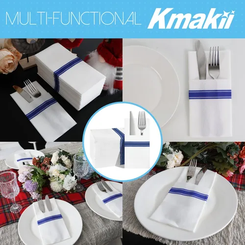 Vista 6 de KMAKII Servilletas desechables de papel con bolsillo integrado para cubiertos desechables para fiestas, bodas, eventos, tacto de lino, 16 x 16
