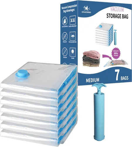 Vista 10 de Paquete de 20 bolsas de almacenamiento al vacío ahorradoras de espacio para ropa de viaje, bolsas de compresión con sellado al vacío para ropa