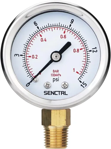 Vista 12 de SENCTRL Manómetro sin plomo de 100 psi, esfera de 2 pulgadas, montaje inferior 1/4 NPT, impermeable, caja de acero inoxidable, para tanque de agua