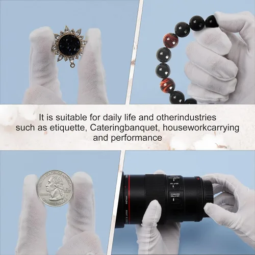 Vista 7 de 24 pares de guantes de algodón suave, lavables, hidratantes, aptos para eczema, elásticos para inspección de monedas, hombres y mujeres, Blanco