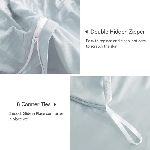 Vista 5 de JELLYMONI Funda de Edredón Azul Bebé Tamaño Twin, Juego de Ropa de Cama de Microfibra Lavada de 3 Piezas, Juego de Funda de Edredón Seersucker Suave