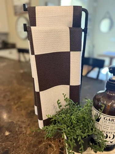 Vista 4 de Paquete de 2 Paños de cocina de doble cara Microfibra de tejido gofre Altamente absorbente Lazo para colgar Paños de cocina