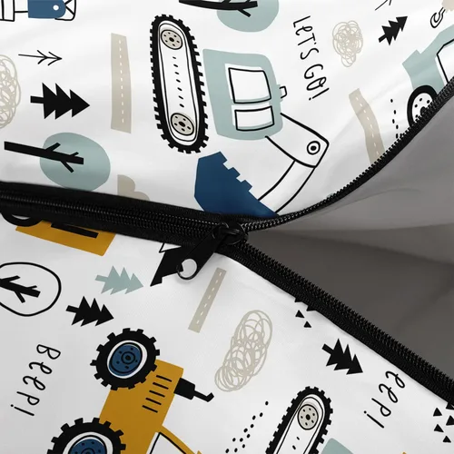 Vista 5 de Saco de dormir para niños y niñas, estampado de camión de construcción, ligero, cálido, portátil, para exteriores, interior, impermeable, resistente