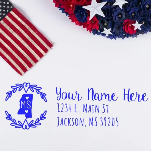 Vista 74 de Alabama Address Stamp, Alabama State Wreath Stamp, Custom Hand Imprint for Home, Office, Crafting, Mail, Weddings, Housewarming, and Residents