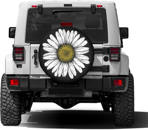Vista 2 de Foruidea Daisy Flower - Cubierta de neumático de repuesto a prueba de polvo para remolque, RV, SUV y muchos vehículos, 15 pulgadas