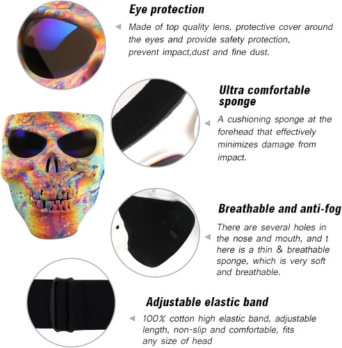 Vista 3 de Flantor - Máscara de calavera espeluznante para Airsoft Paintball Motor Racing lente polarizada