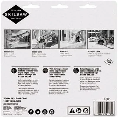 Vista 2 de SKIL 75940 Hoja de sierra circular de titanio de 7-1/4 pulgadas, 40 dientes, ATB, corte delgado, para cortes transversales, con eje de 5/8 pulgadas
