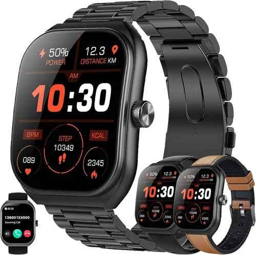 Relojes inteligentes para hombres (respuesta/hacer llamadas), reloj de monitor de fitness HD de pantalla curva de 2.01 pulgadas con monitor de