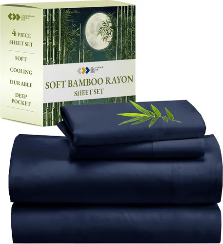 Vista 10 de California Design Den Sábanas refrescantes de seda de lujo de rayón de bambú, tamaño Queen, sábanas grises con bolsillos profundos ajustados
