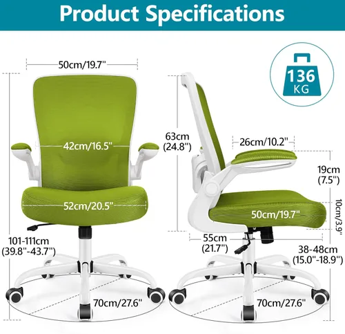 Vista 2 de FelixKing Silla de oficina, silla de escritorio ergonómica, sillas de malla transpirable, respaldo alto, soporte lumbar ajustable, reposabrazos