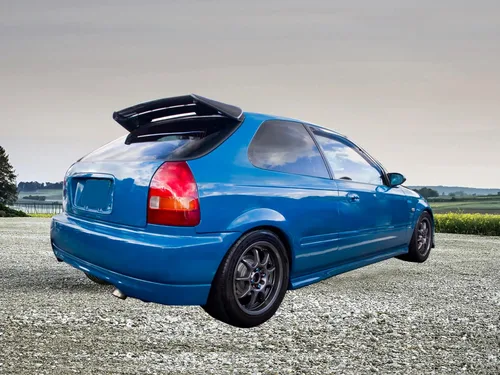 Vista 2 de Parachoques trasero compatible con Honda Civic Hatchback 1996-2000, estilo T-R de PU - kit de carrocería de parachoques trasero negro sin pintar