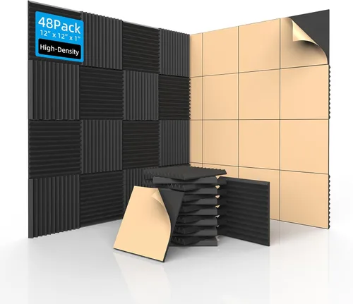 Vista 8 de SD SODOCT Paquete de 36 paneles de espuma acústica con autoadhesivos de 12 x 12 x 1 pulgadas, paneles de espuma a prueba de sonido para paredes