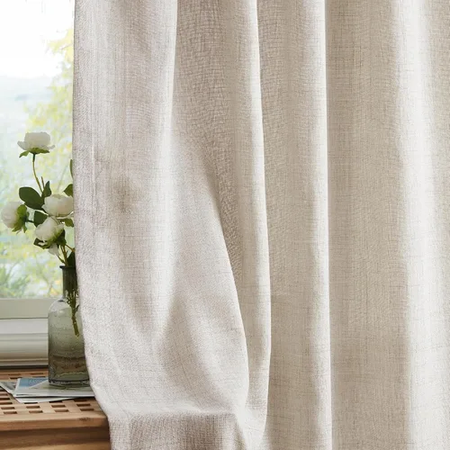 Vista 2 de Melodieux Cortinas de lino de 63 pulgadas de largo para dormitorio, cortinas de arpillera con textura de lino con bolsillo para barra, cortinas