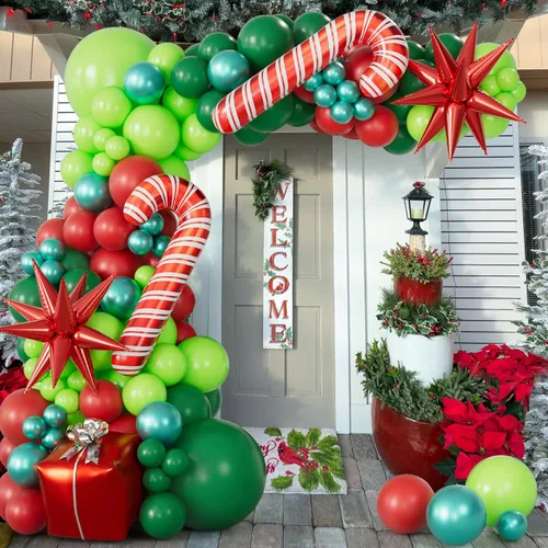 Vista 8 de Bonropin Kit de arco de guirnalda de globos de Navidad de 183 piezas con globos rojos de Navidad, lima, verde oscuro, verde metálico, globos