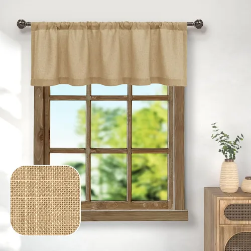 Vista 14 de Pitalk - Cenefa de ventana de lino negro para cocina, bolsillo para barra de 3 pulgadas, semitransparente, estilo bohemio moderno de granja, cenefa