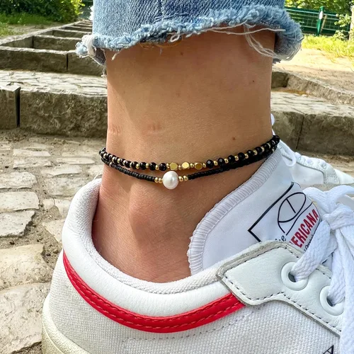 Vista 22 de Made by Nami Boho Surfer Anklet Waterproof & Adjustable Beaded Anklets for Women Beachy Ankle Bracelet Made from Waxed Cotton Rope and Beads for