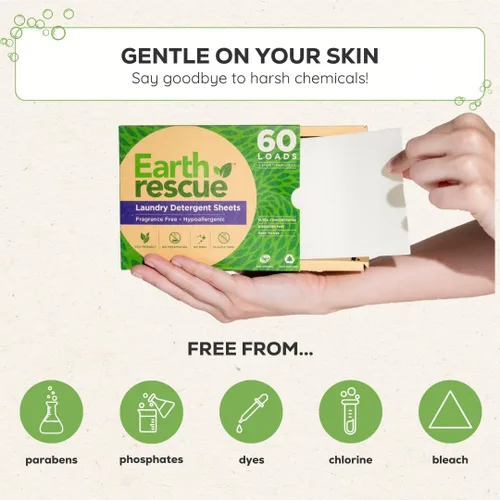 Vista 5 de Earth Rescue Hojas de detergente para ropa – Hasta 60 cargas (30 hojas) – Sin perfume, hipoalergénico, concentrado sin líquido, detergente seco