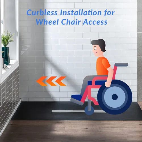 Vista 15 de WOODBRIDGE Base de ducha de umbral cero de 47.25 pulgadas de largo x 31.5 pulgadas de ancho con drenaje central, placa de drenaje decorativa, brida