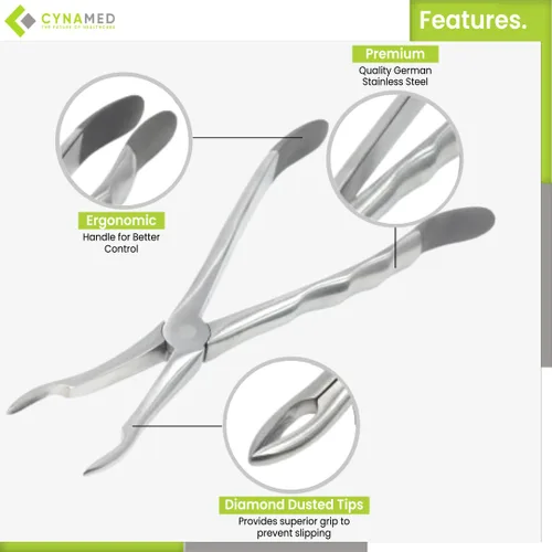 Vista 3 de Cynamed Juego de 4 fórceps de extracción de punta de raíz dental, herramientas de extracción de dientes de acero inoxidable alemán con polvo
