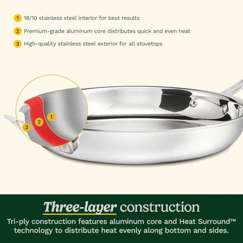 Vista 5 de Cuisinart PureClad™ PureClad™ Sartén de acero inoxidable de triple capa de 12 pulgadas con mango y cubierta auxiliares. PCT22-30HC