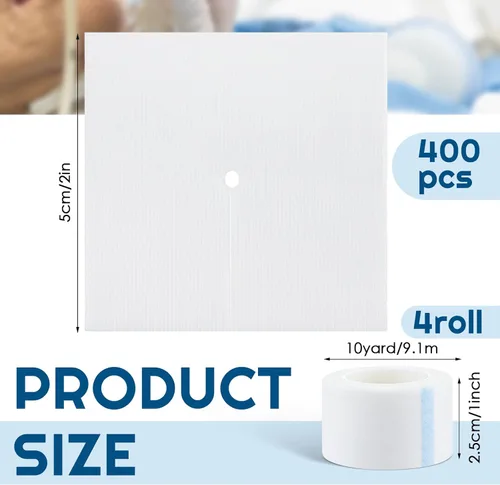 Vista 2 de Timgle 200 piezas de almohadillas de gasa divididas de 2" x 2" de 6 capas, esponjas de drenaje divididas de gasa no tejida con 2 rollos de cinta