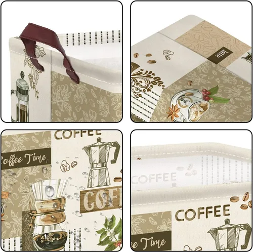Vista 5 de Clastyle Cesta de almacenamiento grande con temática de café, taza de granos de café, aperitivos, cocina, cesta rectangular marrón para ropa, libro