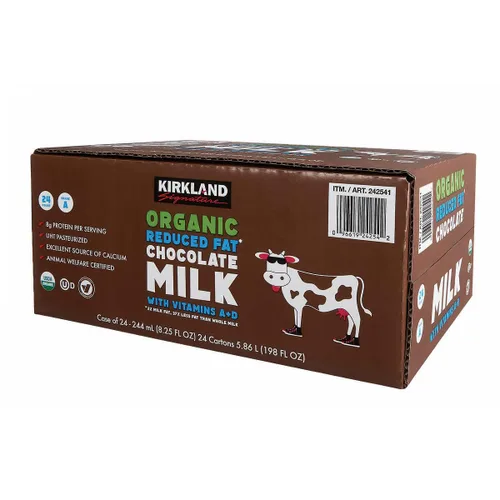 Vista 3 de Kirkland Signature Organic Leche de chocolate reducida en grasa, 8.25 onzas líquidas, paquete de 24