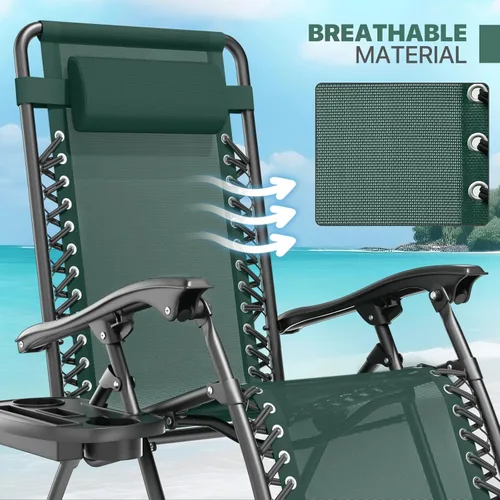 Vista 57 de Magshion Zero Gravity - Juego de 2 sillas reclinables para patio al aire libre con bandeja lateral, reclinables ajustables antigravedad