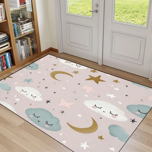 Alfombras bohemias de 32 x 48 pulgadas, patrón celestial sin costuras, estampado de dibujos animados de bebé, luna dormida, lavable, alfombra de