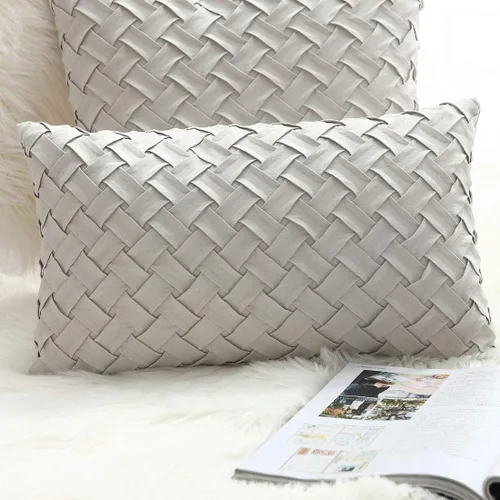 Vista 6 de vctops Funda de Almohada Decorativa con Patrón de Tejido de Canasta Boho, Gamuza Súper Suave, Funda de Cojín de Acento Cuadrada Sólida para Sillón